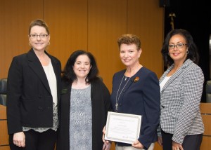 Educator of the Year, Ivette Rivera-Ortiz (second from right) with from left: Michelle Dionne-Vahalik, Director, Quality Monitoring Program and Initiatives, Texas Dept. of Health and Human Services, Sandra Stimson, CEO, NCCDP, and Lynn Biot Gordon, COO, NCCDP